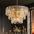 16 Light Glass Chandelier With Lampshade 32 Inch 3 Tier Gold Modern Ceiling Light For Dining Room Foyer Living Room Bedroom