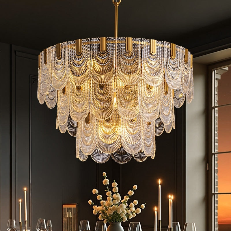 16 Light Glass Chandelier With Lampshade 32 Inch 3 Tier Gold Modern Ceiling Light For Dining Room Foyer Living Room Bedroom