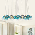 16 Light Gold Linear Cluster Pendant Light Gradient Glass Globes W 37.8 In