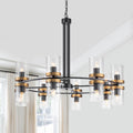 16 Light Modern Farmhouse Chandelier With Clear Ribbed Glass Shades Dia.35.24 In
