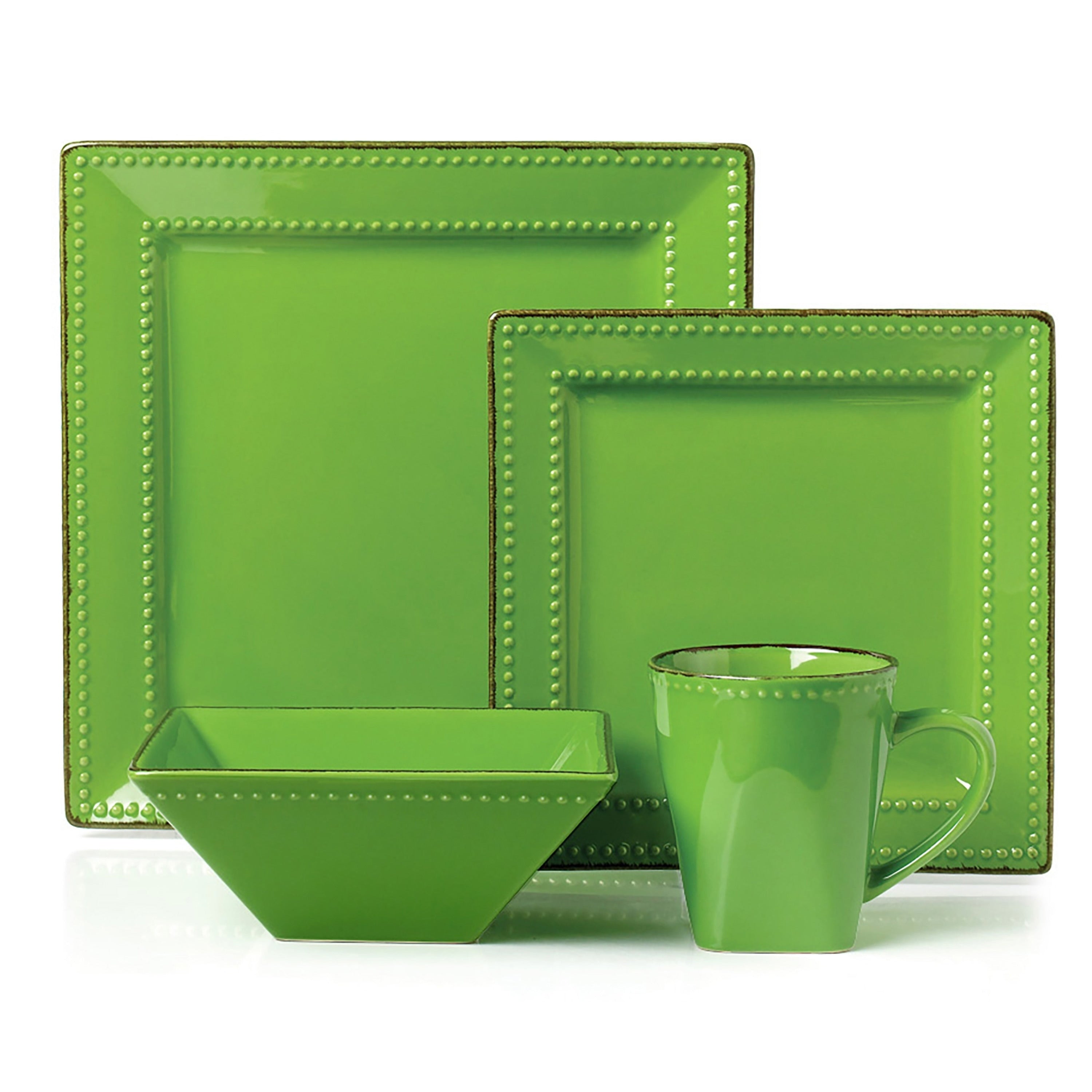 16 Piece Square Beaded Stoneware Set By Lorren Home Trends Green