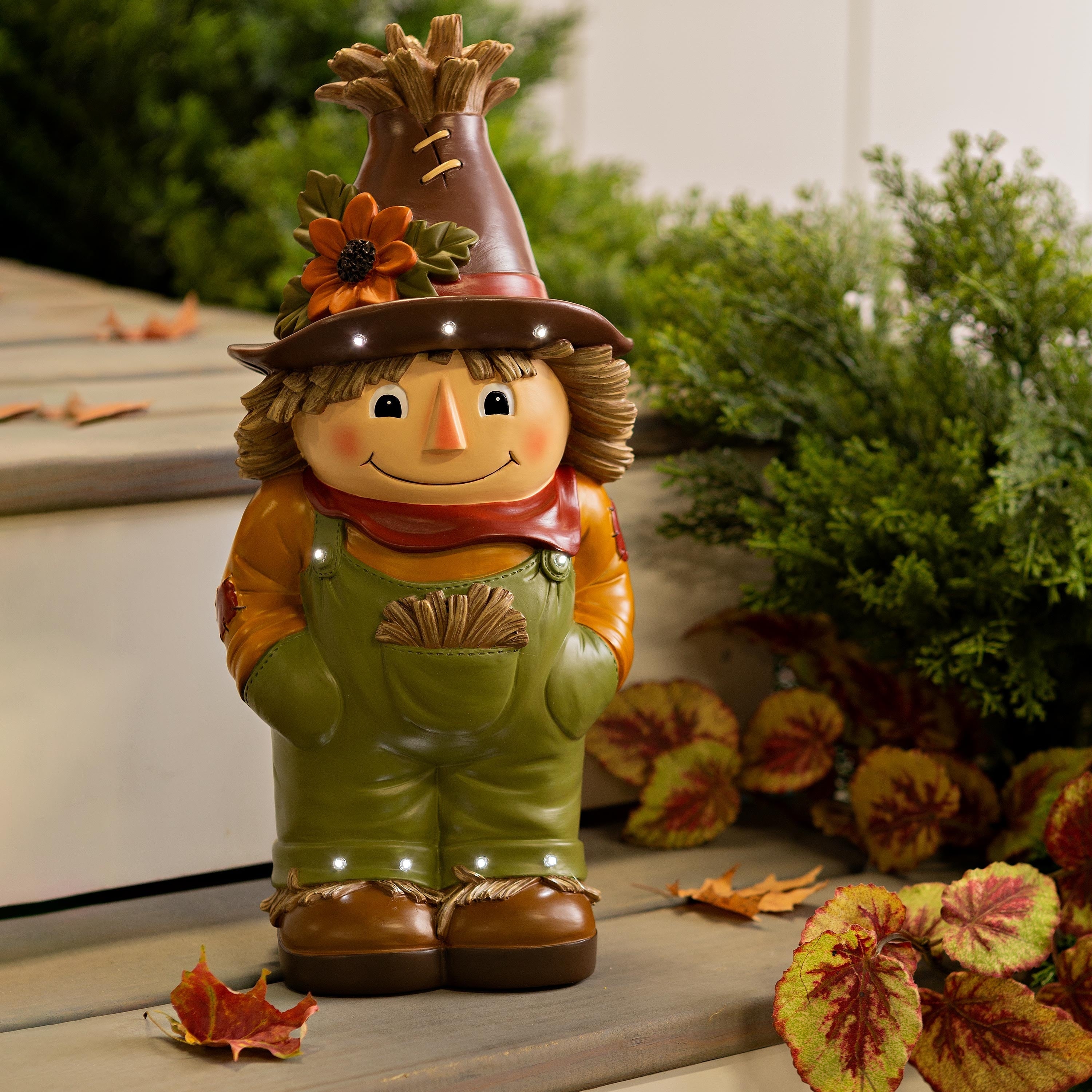 16 In. Indoor Outdoor Lighted Scarecrow Shorty Statue