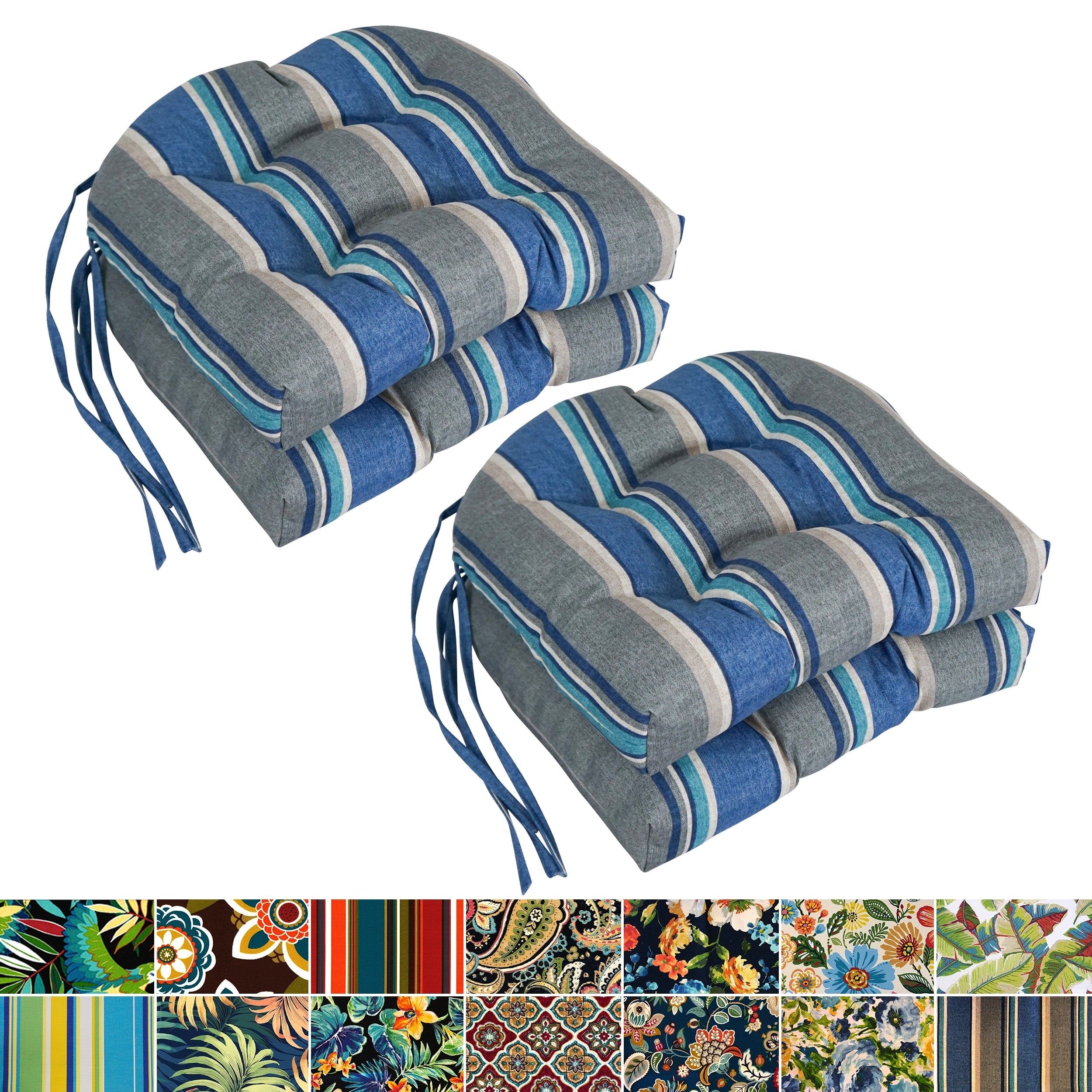 Blazing Needles 16 Inch U Shaped Tufted Outdoor Chair Cushions Set Of 4 16 X 16