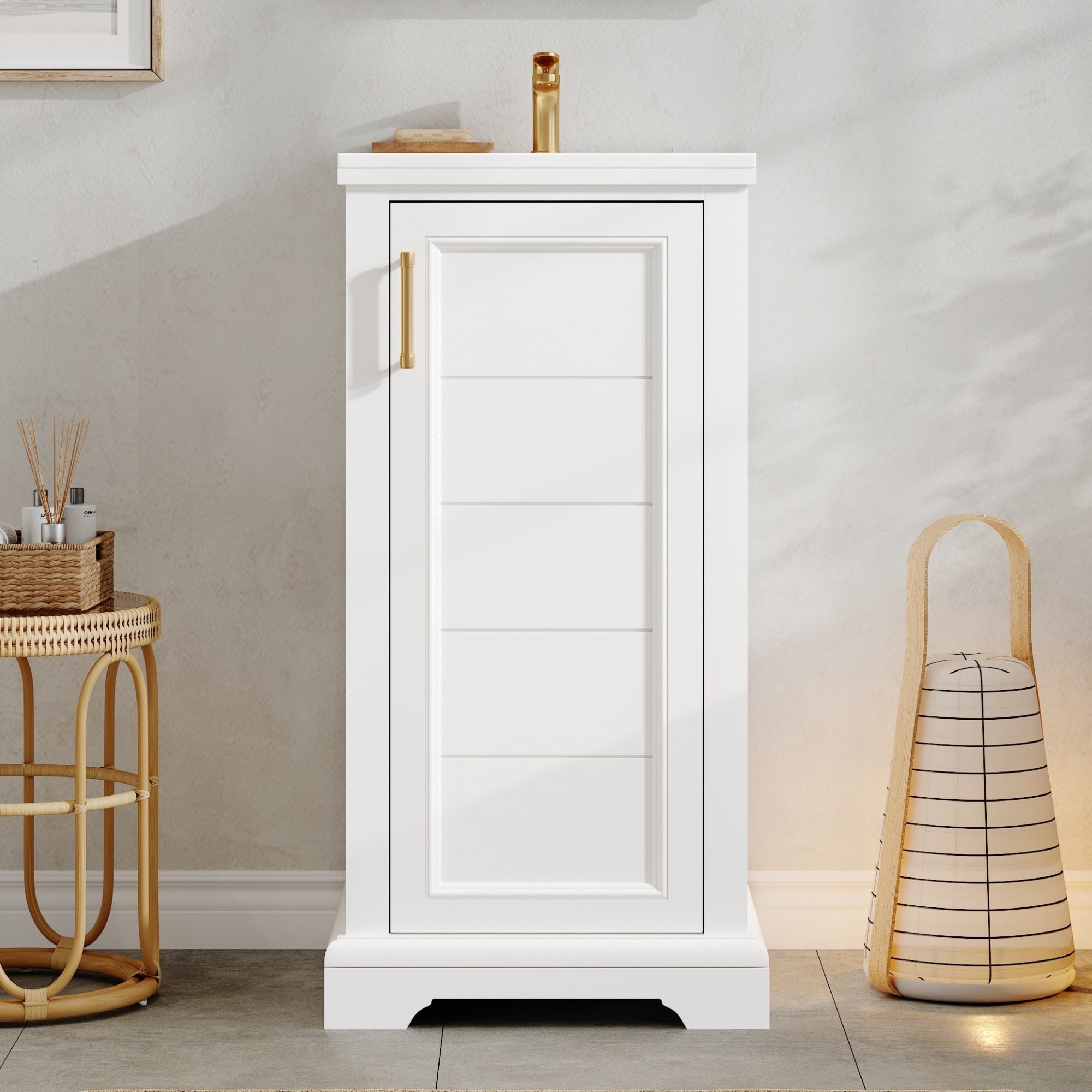 16 Inch White French Style Bathroom Vanity W Ceramic Sink Freestanding Single Set Soft Close Door
