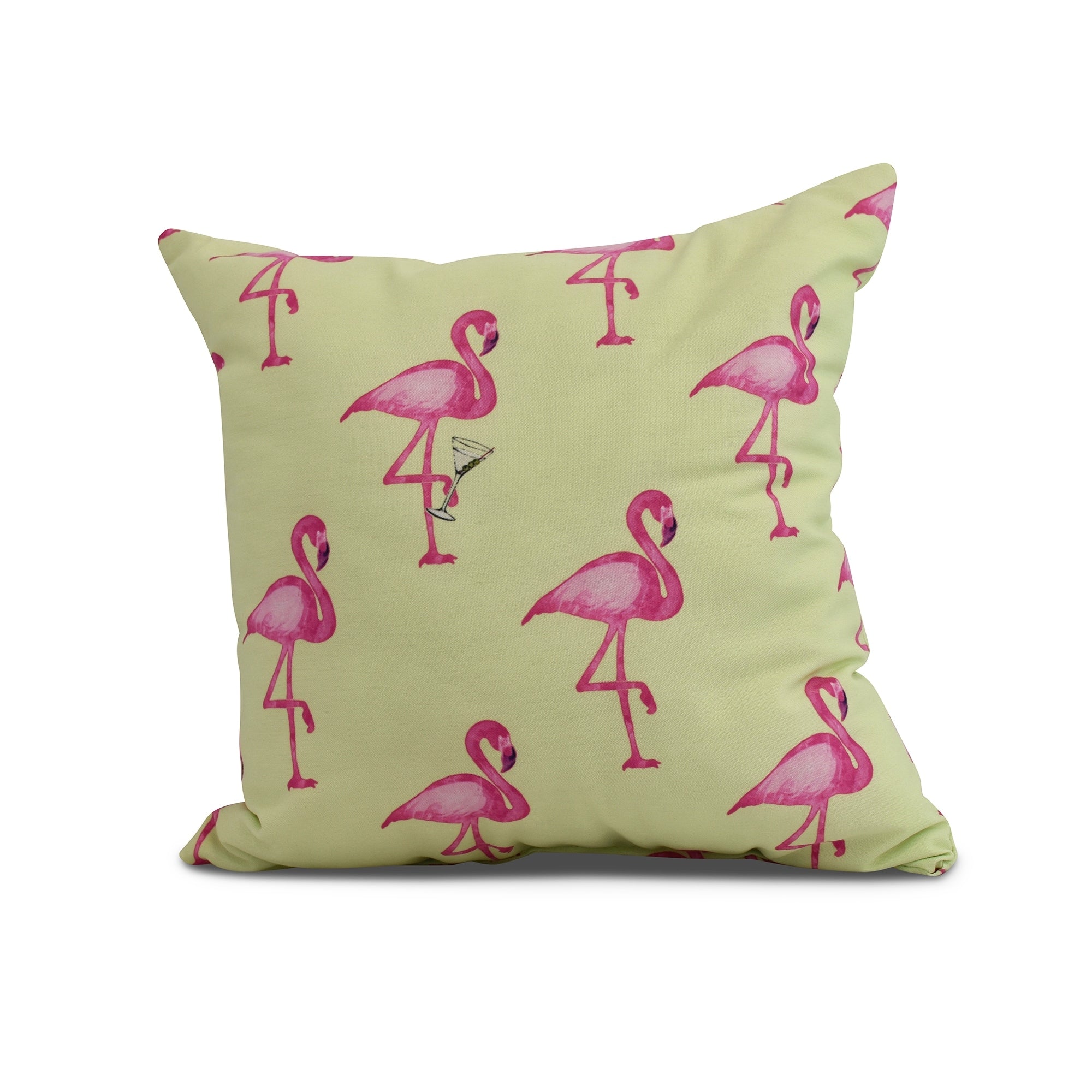 16 X 16 Inch Flamingo Fanfare Martini Animal Print Outdoor Pillow