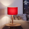 16.3 Solid Wood Table Lamp With Drum Shade Stepless Dimmable Bedside Lamp Linen Or Thai Silk Shade Options