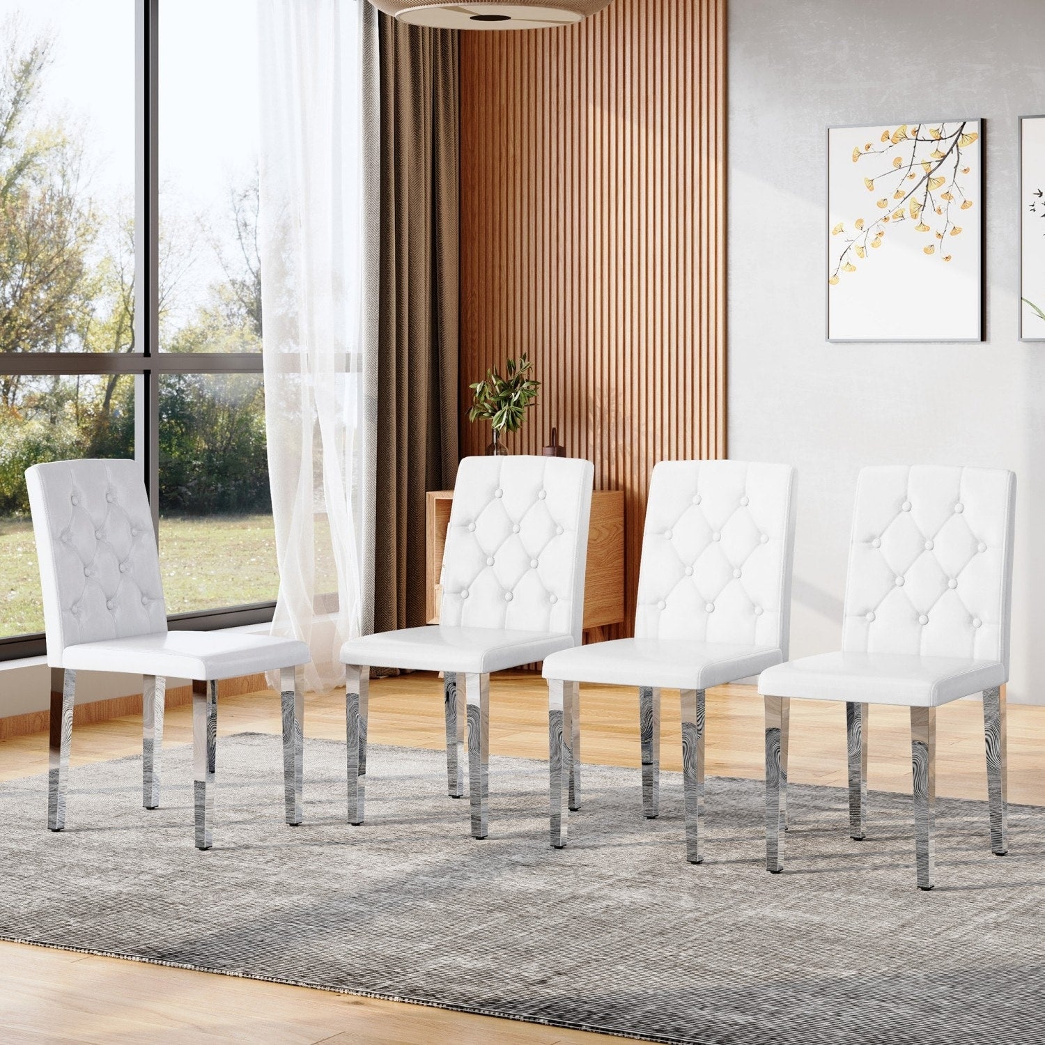 16.4 Modern Pu Leather Dining Chairs With Silver Metal Legs