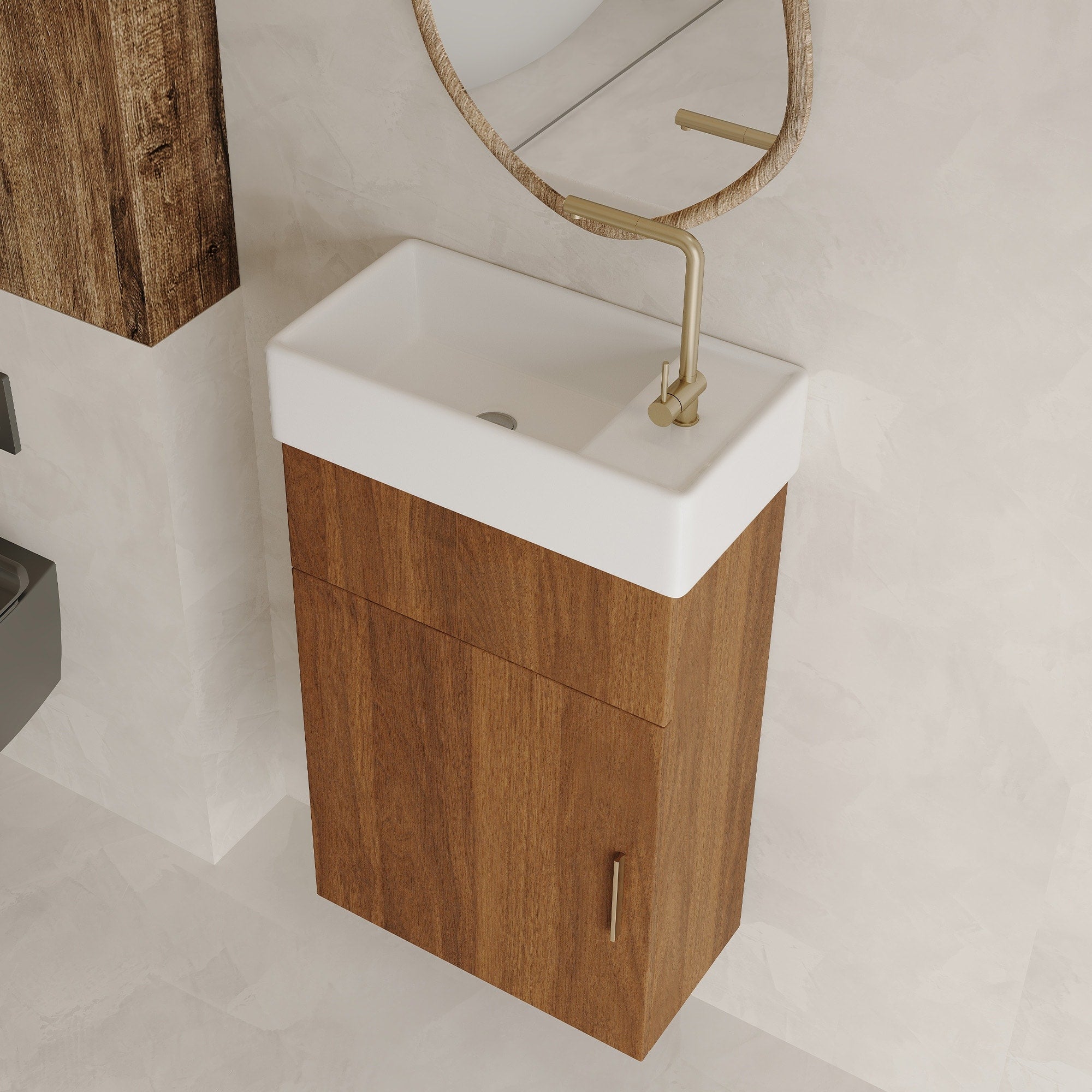 16.5 Inches Modern Floating Bathroom Vanity With Intergrated Ceramic Basin And Storage Perfect For Small Bathroom