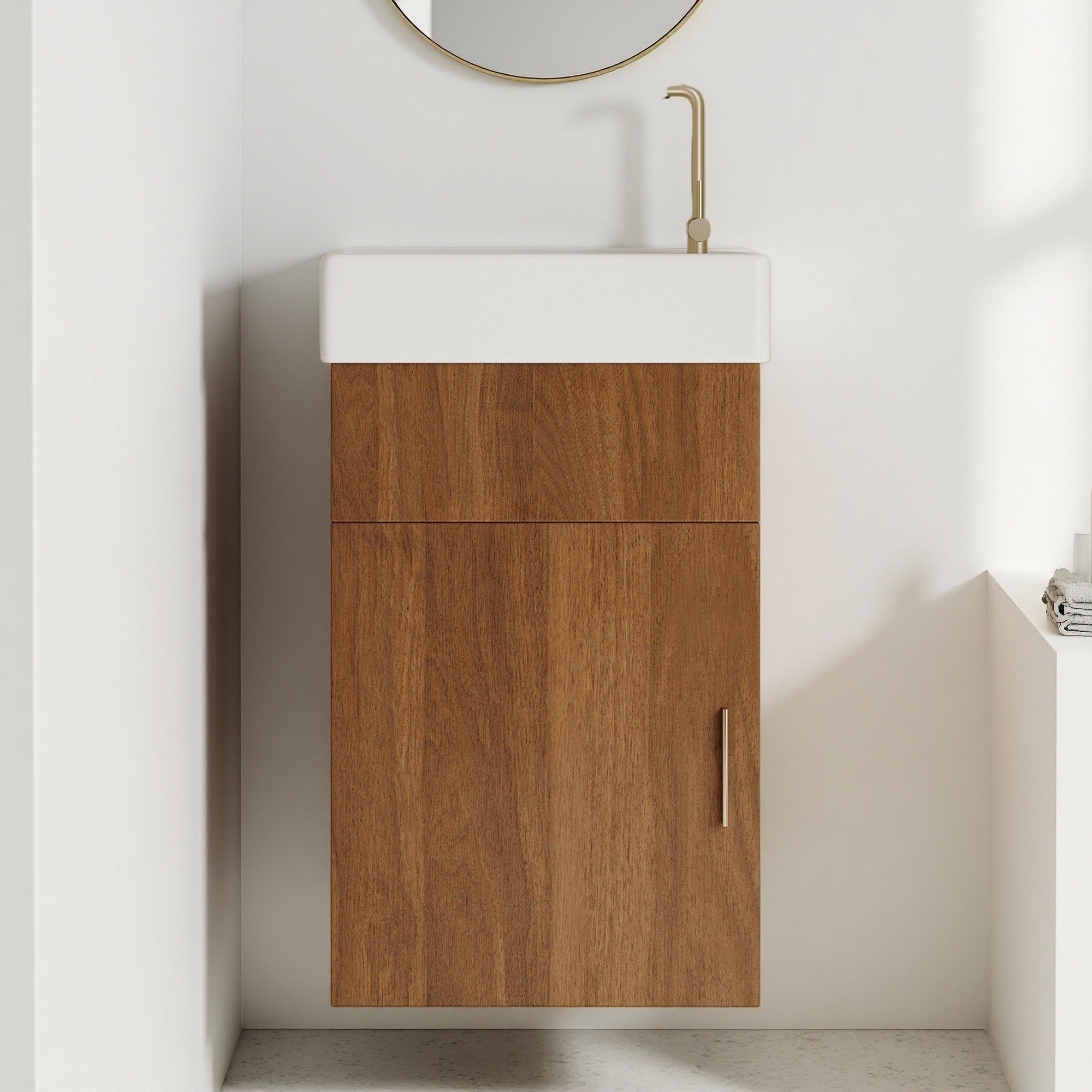 16.5 Plywood Water Resistant Wall Mounted Compact Bathroom Vanity With Integrated Ceramic Basin Soft Close Door And Handle