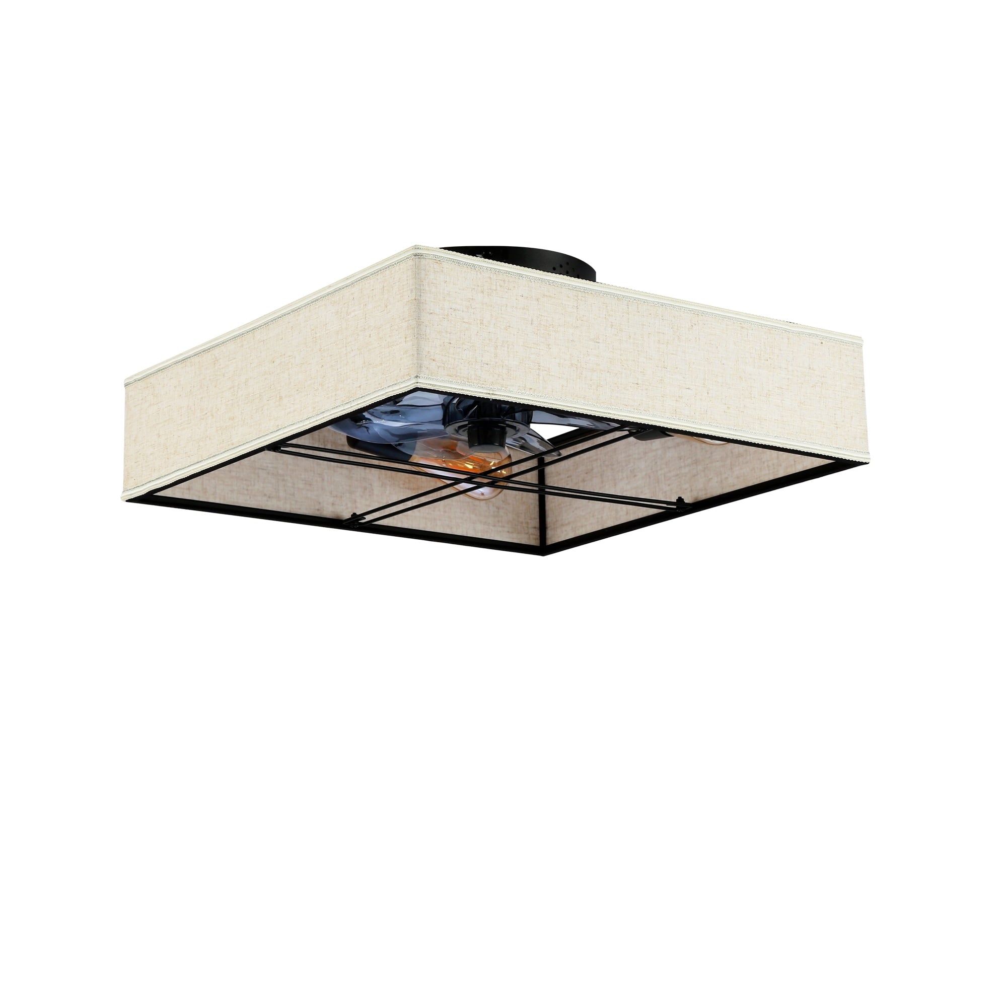 16.6 Square Fabric Flush Mount Ceiling Fan Reversible Motor Dc Remote Control 7 Pcs Pc Blades 6 Speed Ceiling Fan Timing