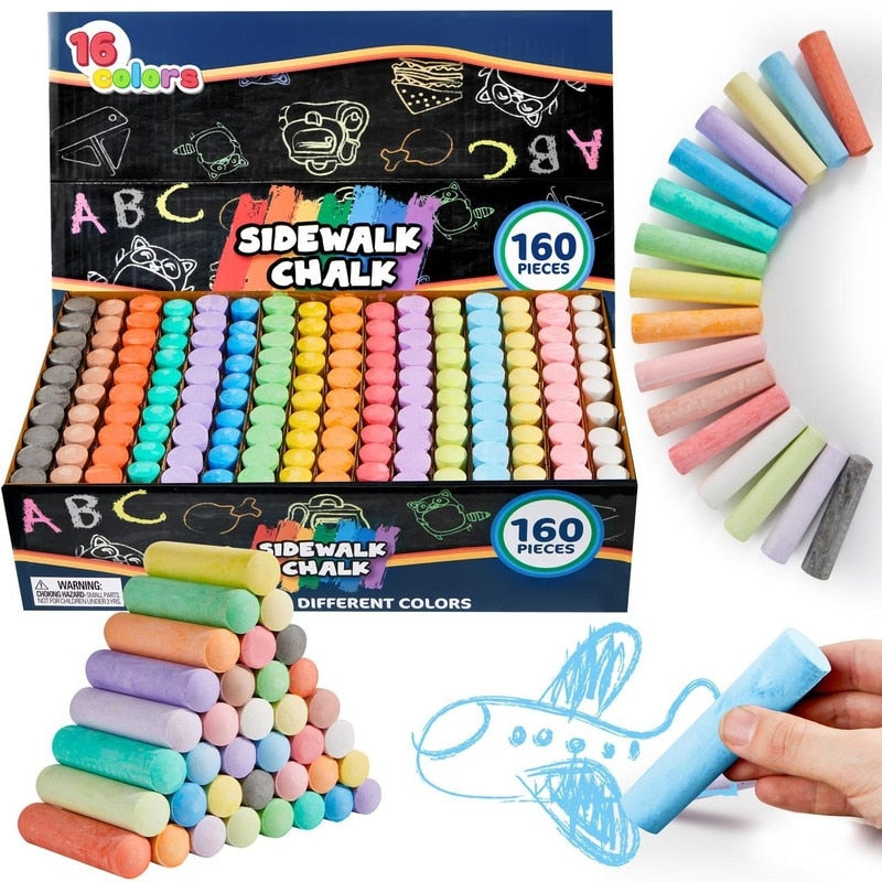 160Pcs Sidewalk Chalks Set Washable Jumbo Chalk Multicolor