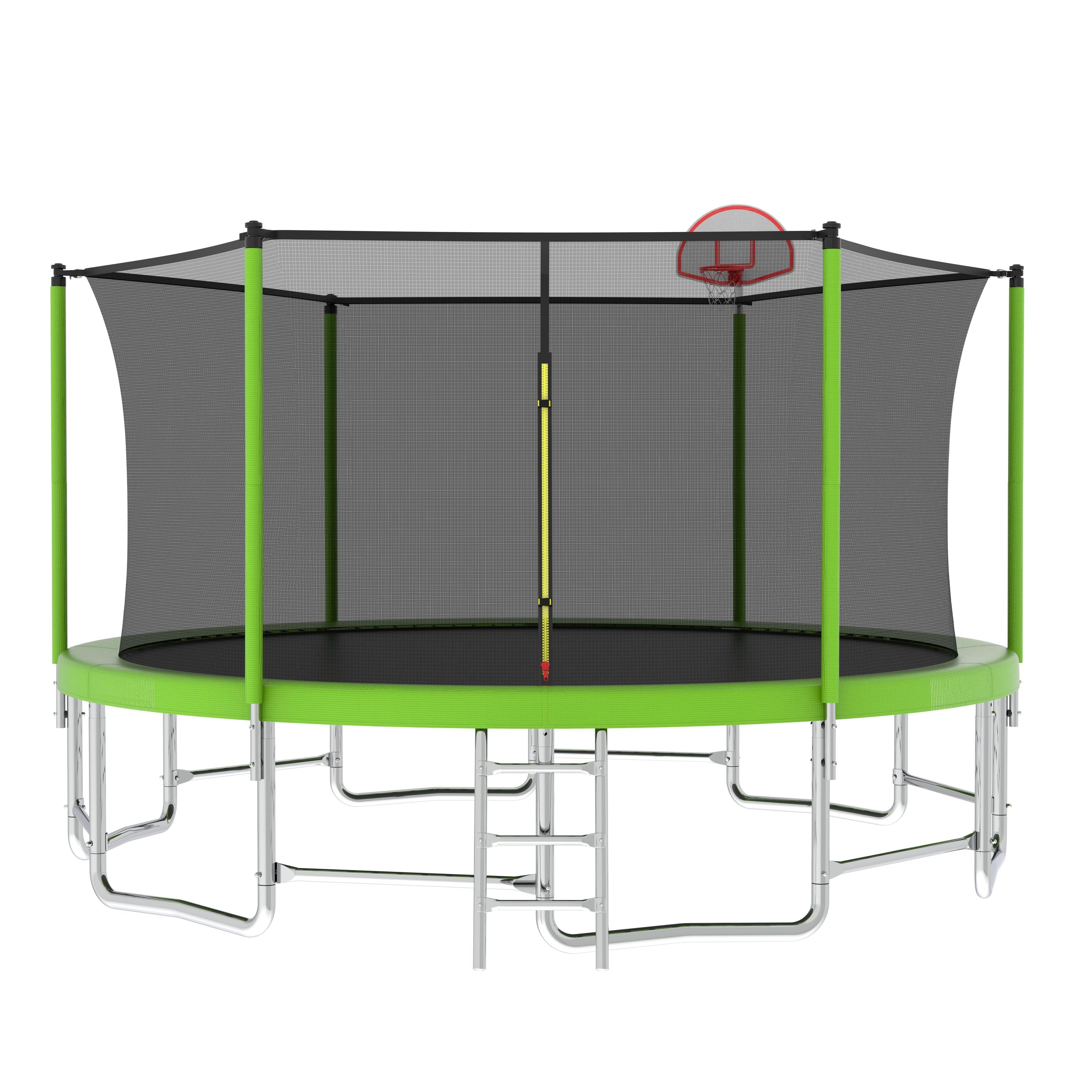 16Ft Astm Approved Outdoor Trampoline With Balance Bar Basketball Hoop Ball Reinforced With Enclosure Net