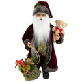 16 Noble Standing Santa Claus In Burgundy Robe Christmas Figure With Teddy Bear And Gift Bag Red