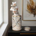 Ceramic 16 Jar With Gold Lid White