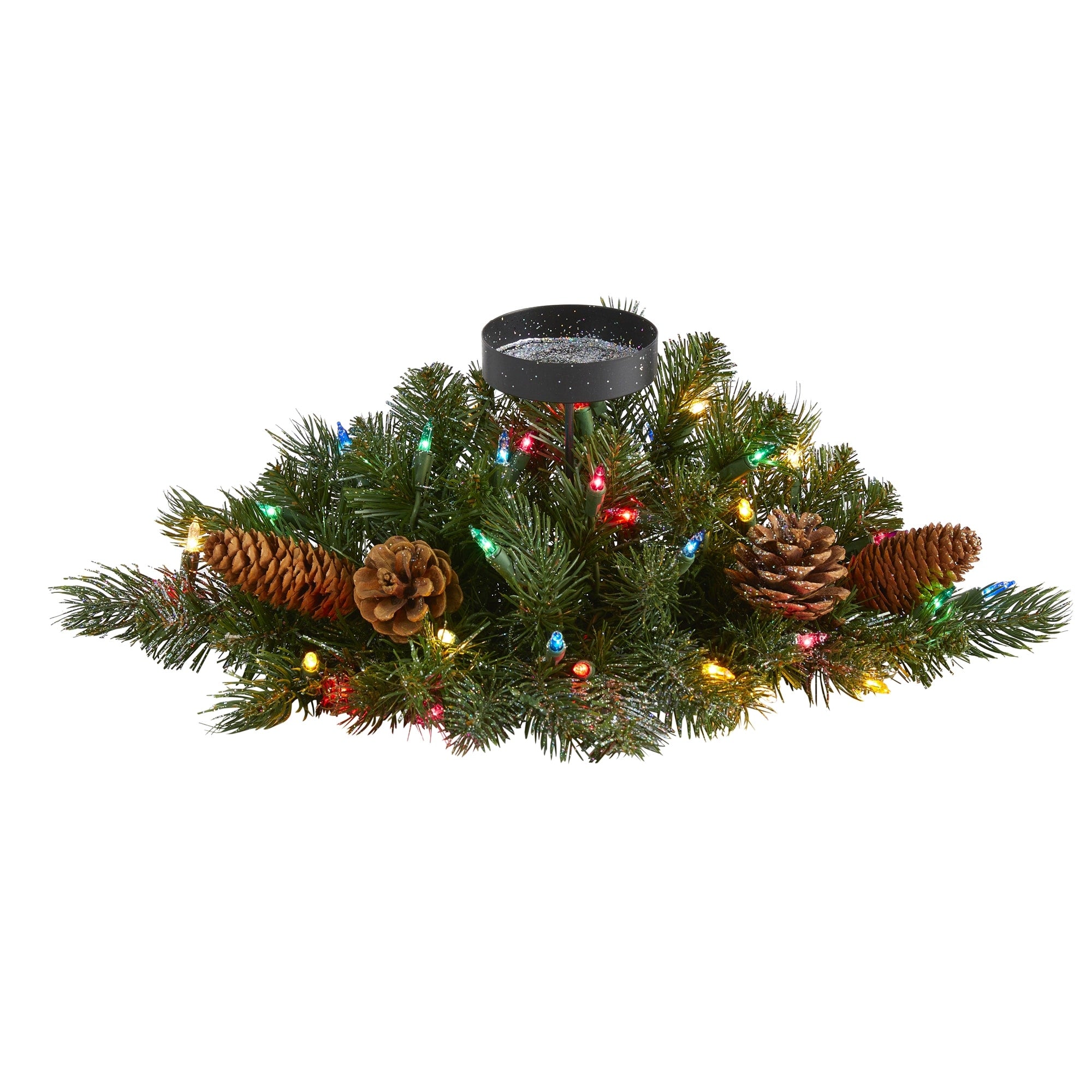 16 Flocked And Glittered Pine Candelabrum With 35 Multicolored Lights