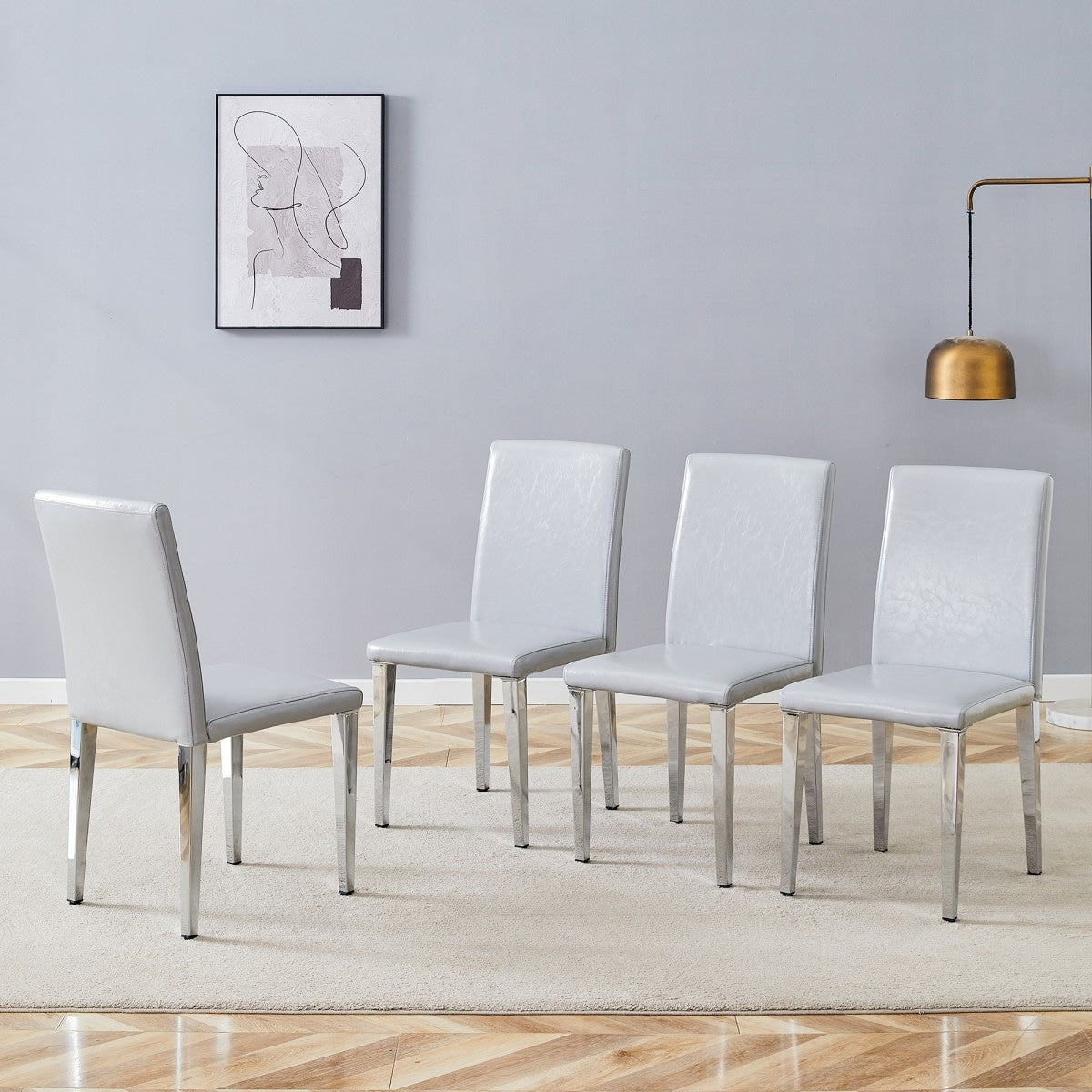 16 Pu Dining Chairs With Silver Metal Legs Set Of 4