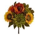 16 Peony Dahlia And Sunflower Artificial Flower Bouquet Set Of 2