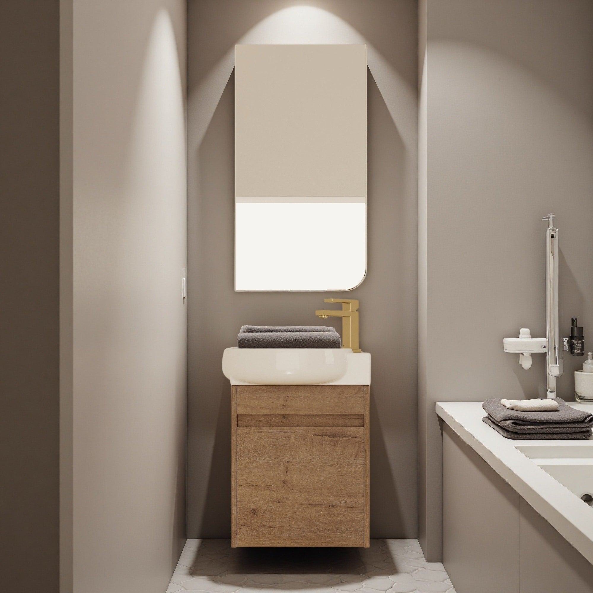 16 Plywood Water Resistant Compact Bathroom Vanity With Sink Soft Close Doors And Storage Rack