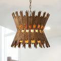 16 Rustic Gold Wood Hourglass 4 Light Pendant Light Adjustable Hanging Chandelier