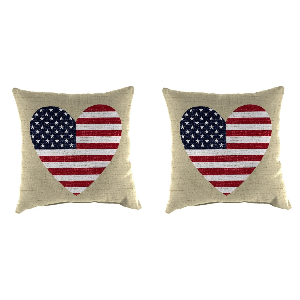16 Set Of Toss Pillows In Tan Flag Heart