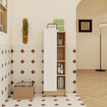 16 Tall Light Oak Freestanding Bathroom Side Cabinet Narrow Storage Cabinet With Single Door 4 Tier Open Shelves