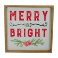 12 White And Red Merry And Bright Metal Christmas Sign With Wood Frame Wall Decor