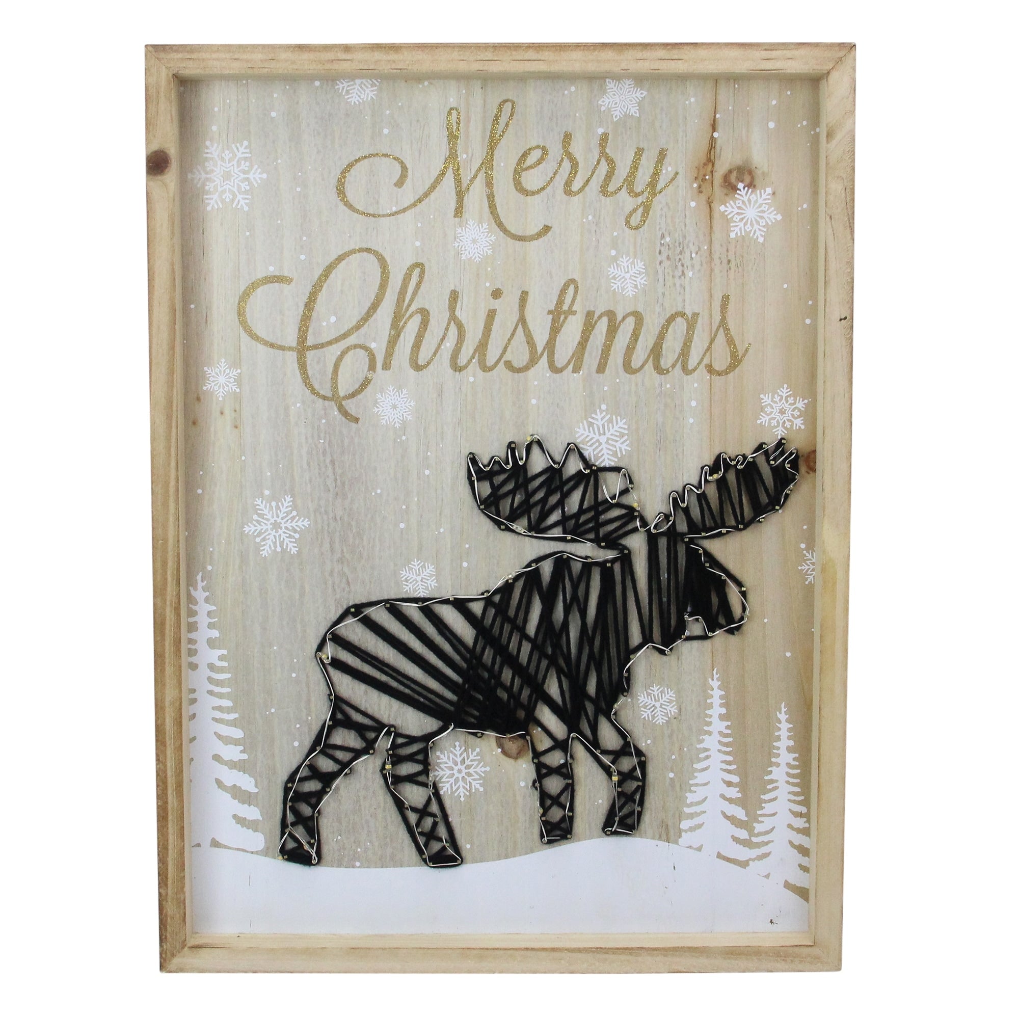16 Wooden Moose With Snowflakes And Trees Lighted Christmas Box