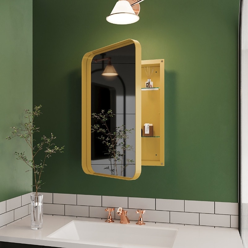 16X24 Inch Recessed Metal Medicine Cabinet With Mirror And Adjustable Shelves For Bathroom Storage