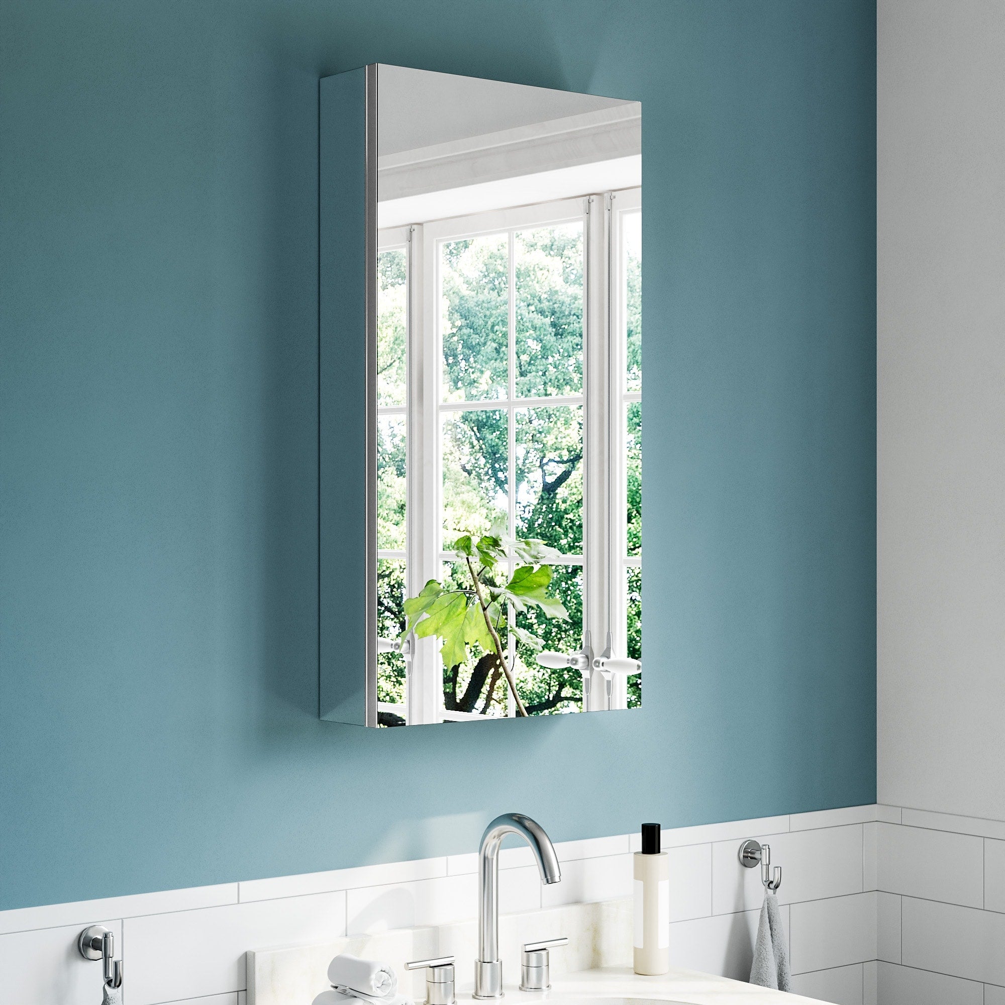 16X30 Tri View Mirrored Medicine Cabinet With Soft Close Blum Hinges Reversible Door Recessed Surface Mount Aluminum Body