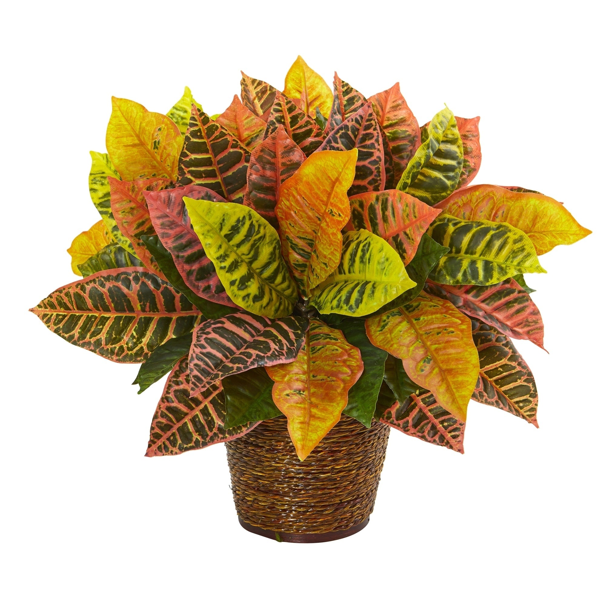 17 Garden Croton Artificial Plant In Basket Real Touch