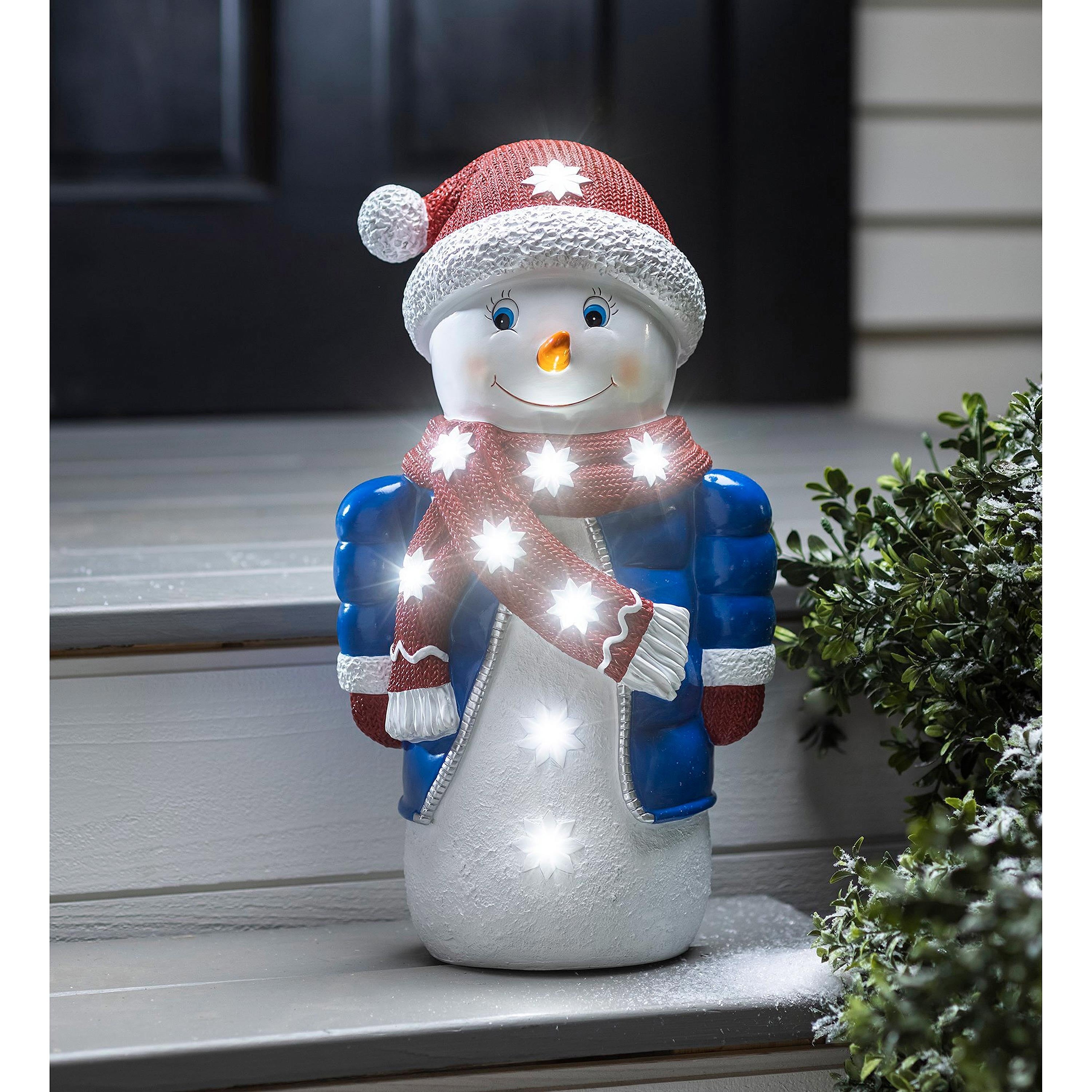 17.5 In. Snowman Shorty Led Resin Garden Statue Multicolor