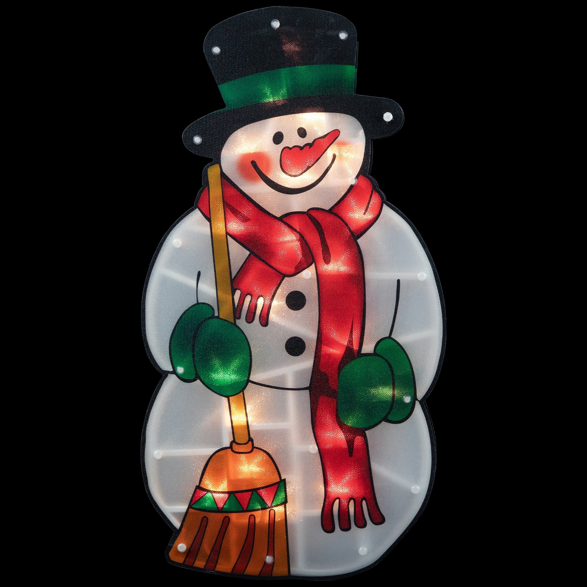 17.5 Lighted Snowman With Broom Christmas Window Silhouette