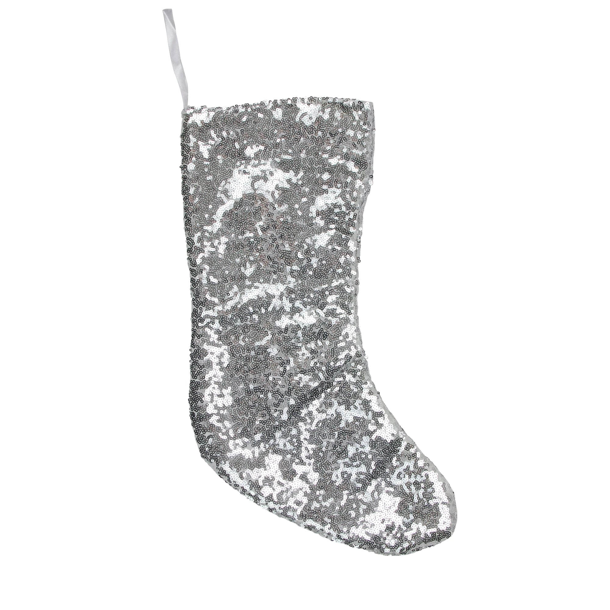 17.5 Silver Paillette Sequins Christmas Stocking