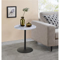 17.5 W End Table With Marble Textured Glass Top And Steel Base Modern Design