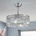 17.7Inch 4 Light Modern Chrome Crystal Caged Ceiling Fan With Light And Remote Indoor Crystal Drum Chandelier Fan 17.7In.