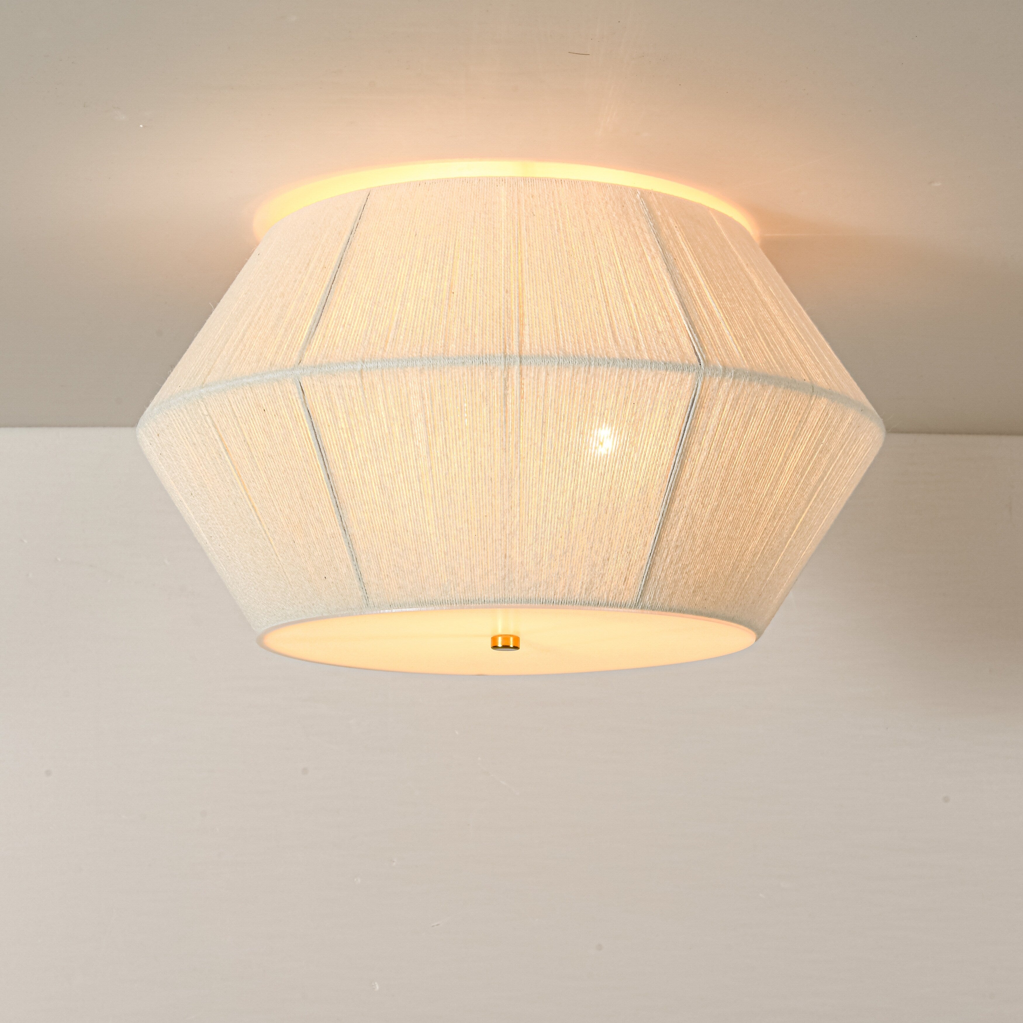 17.7 3 Light Farmhouse Rustic Brass Ivory Rope Drum Flush Mount Ceiling Light 17.7 In. Dia X 10.6 In. H