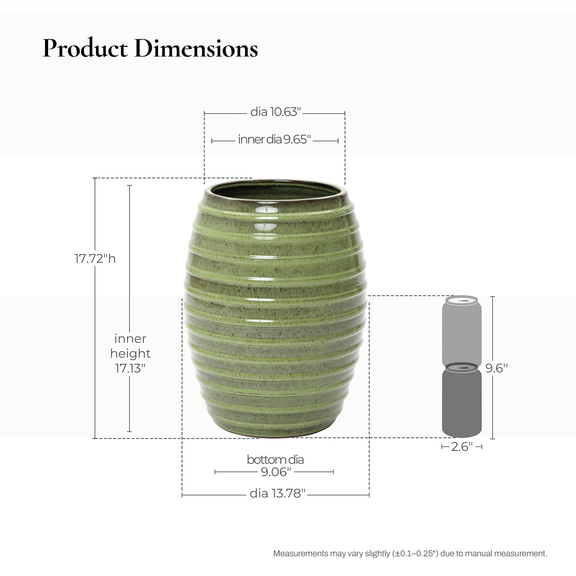 17.7 Ceramic Planter Round Ribbed Pot For Flowers Greenery Or Plants