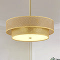 17.7 Woven Rattan Pendant Light Boho Drum Chandelier Farmhouse Gold Ceiling Light Fixture For Kitchen