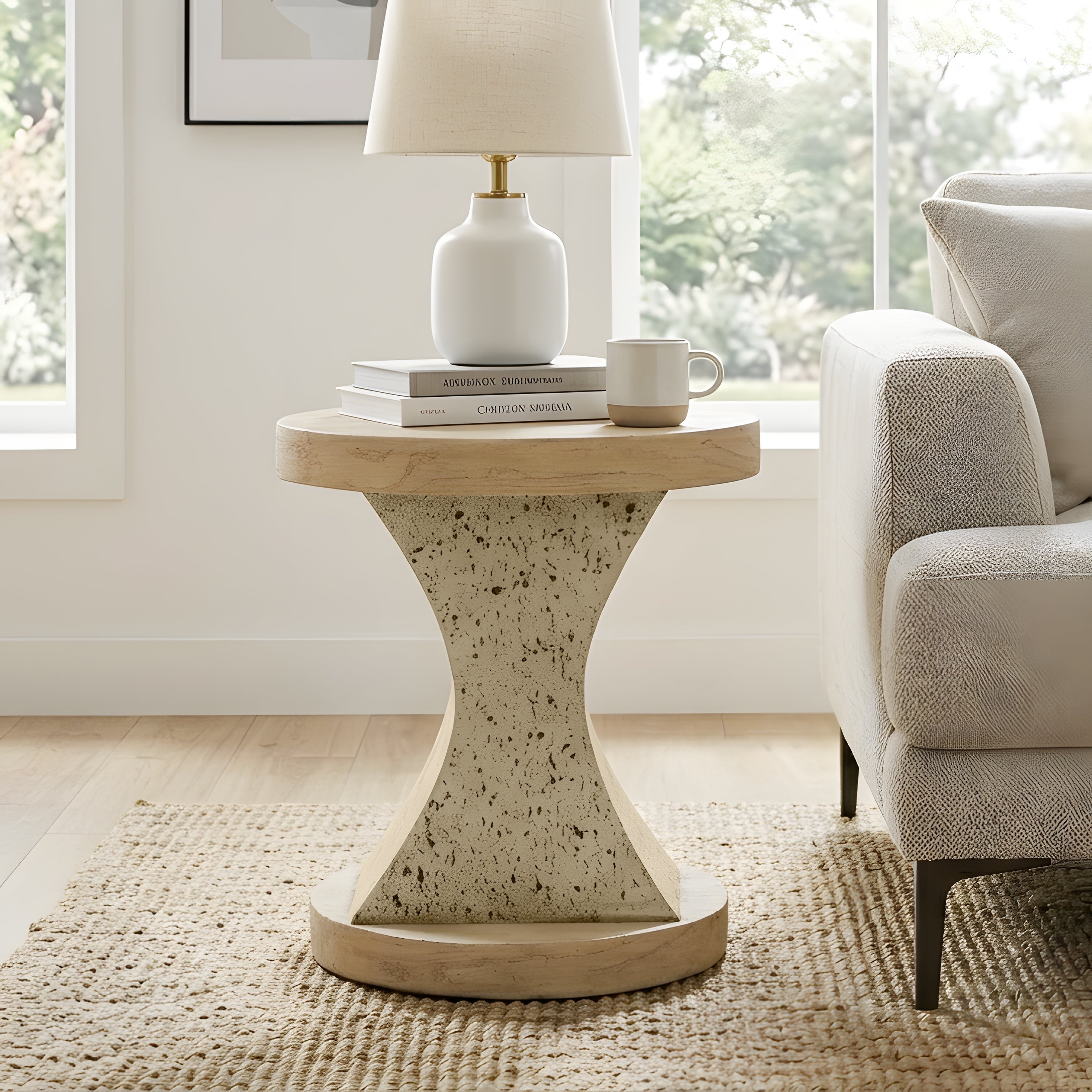 17.91 Round Mgo Side End Table With A Natural Stone Wood Look Finish