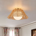 17.9 Frosted Glass Natural Rattan Semi Flush Mount 1 Light
