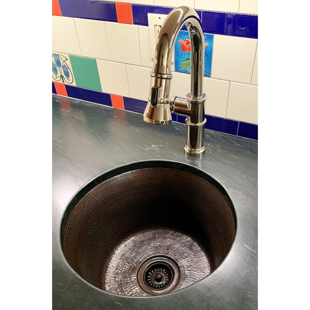 Large Round Hammered Copper Prep Sink