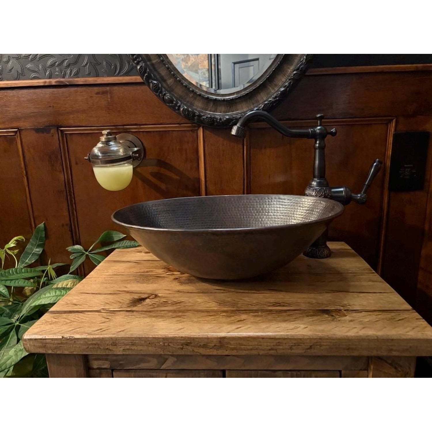 17 Oval Copper Vessel Sink 13 Faucet Lt Drain 17 X 12.5 X 5