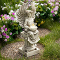 17 Peaceful Angel Sitting On A Pedastal Candle Holder Statue