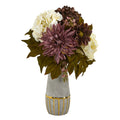 17 Peony Hydrangea And Dahlia Arrangement In Stoneware Vase