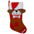 17 Red And Brown Embroidered Dog Christmas Stocking With White Cuff
