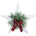 17 White 5 Point Christmas Star With Plaid Ribbon With Artificial Pine.