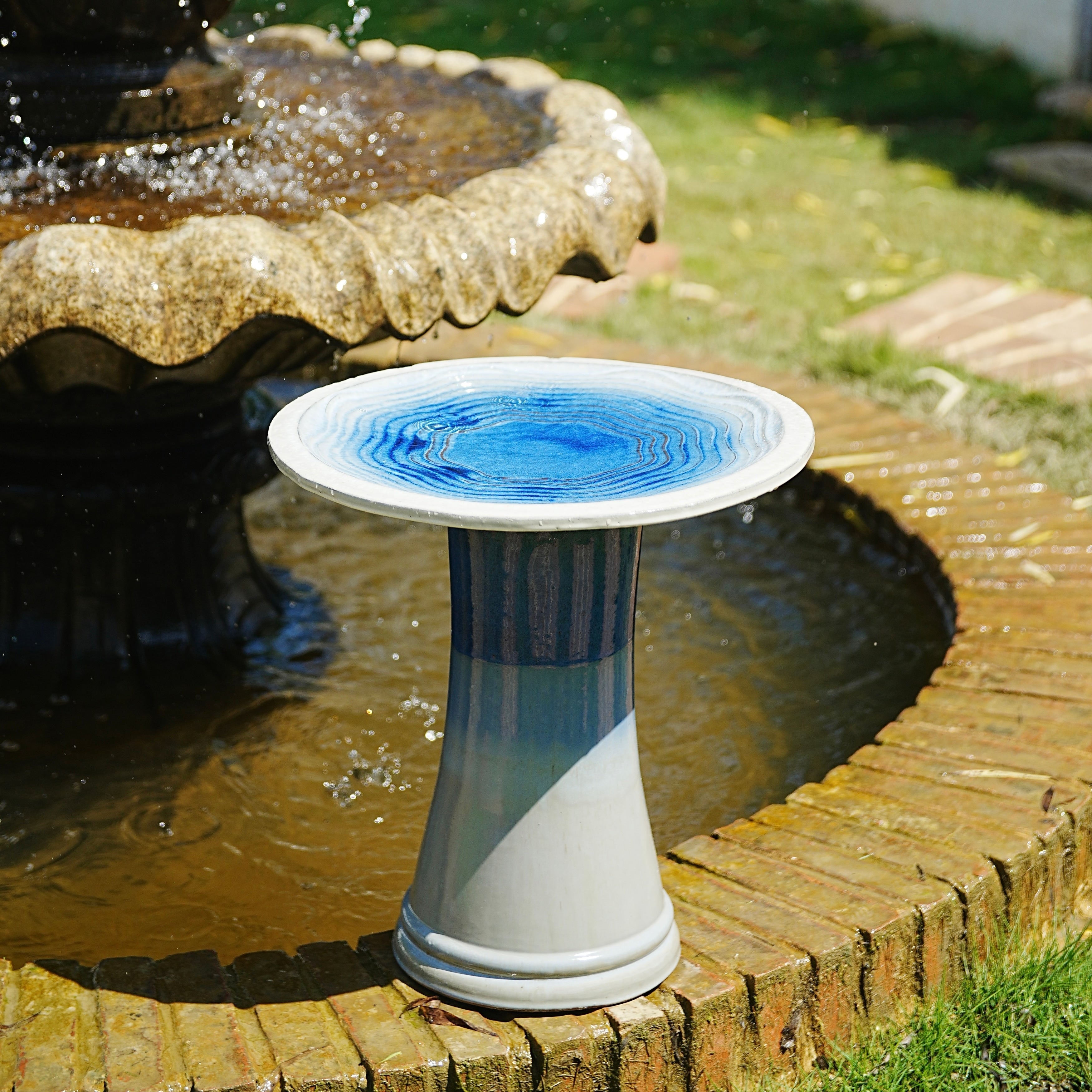 17 Ceramic Bird Bath For Outside Elegant Tall Outdoor Bird Bath Lightweight Pedestal Glazed Birdbaths With Swirl Pattern