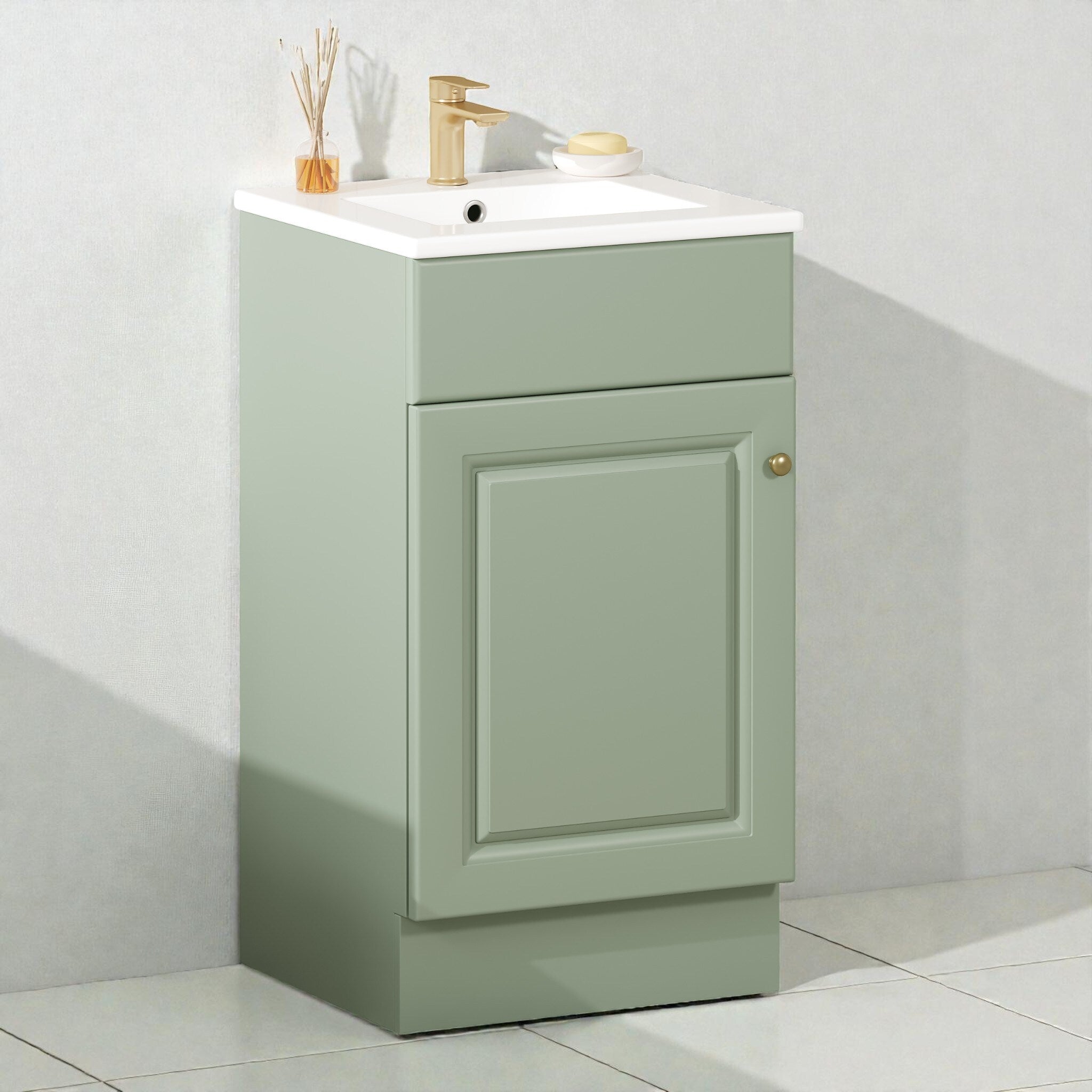 18 Inch Bathroom Vanity With Ceramic Sink Freestanding Vanity Cabinet With Soft Close Door And Adjustable Shelf