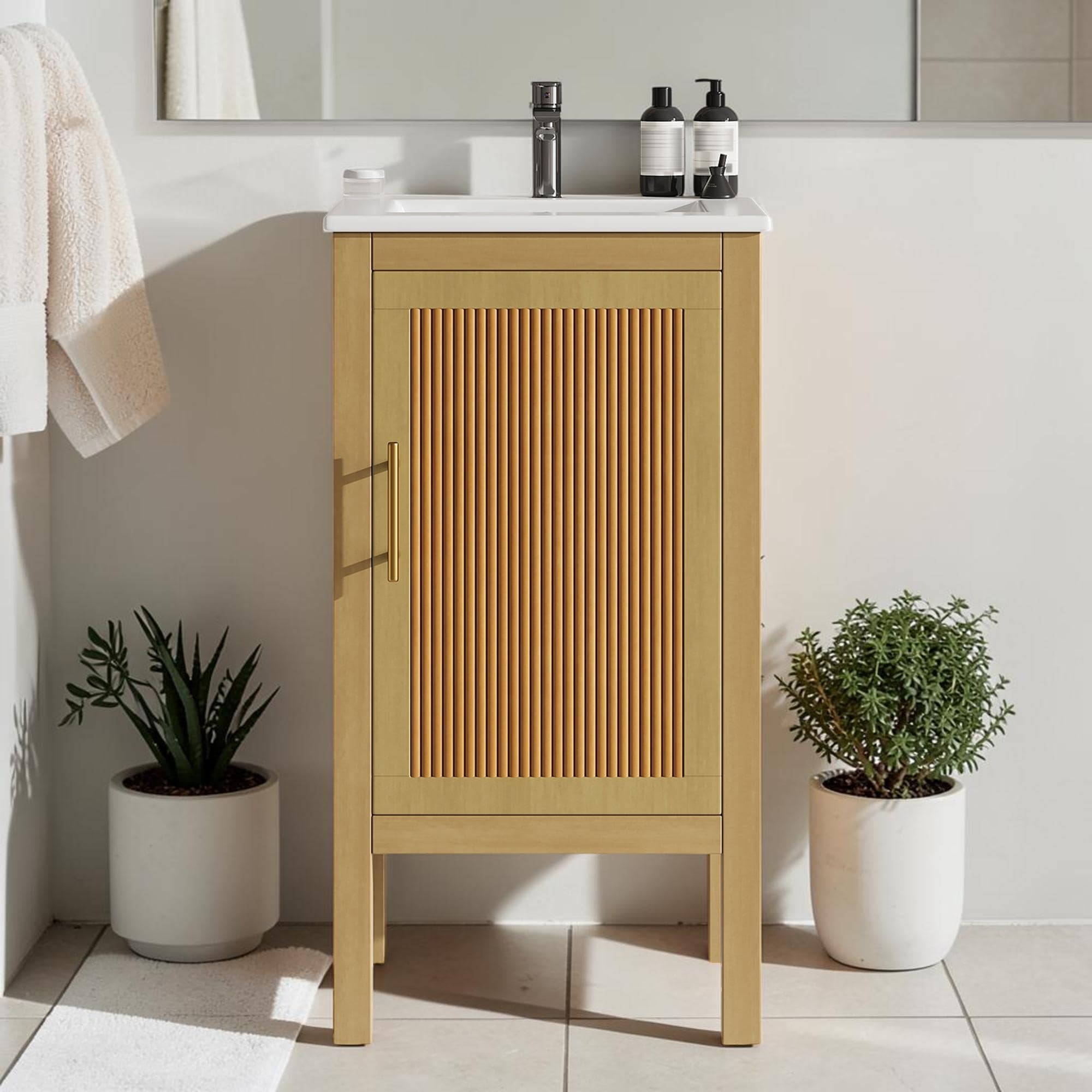 18 Inch Bathroom Vanity With Ceramic Sink Small Bathroom Cabinet With Adjustable Shelf And Door Organizer