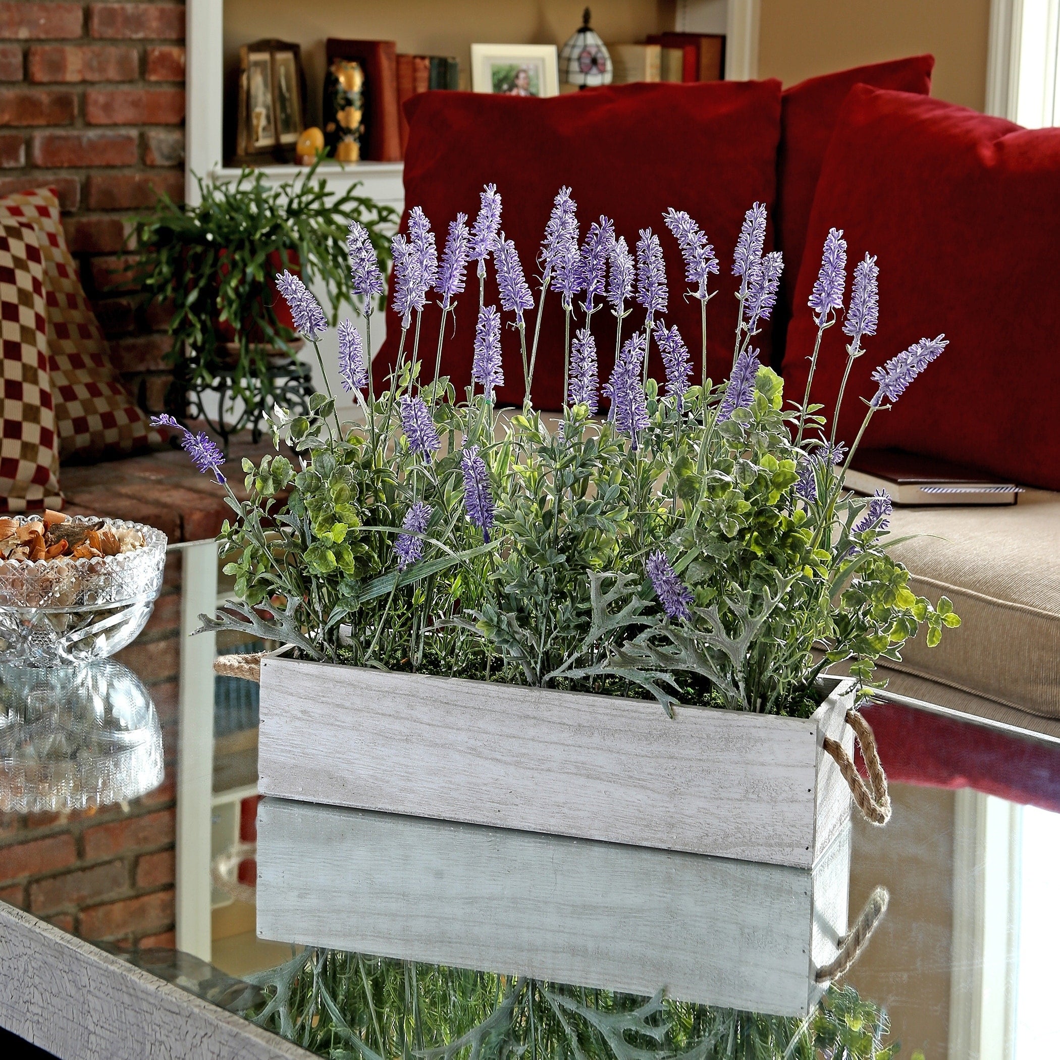 18 Inch Lavender Stalk In Wood Ledge Box